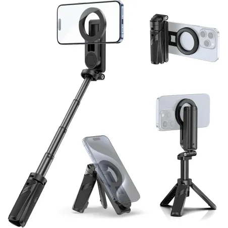 Trípode magnético para teléfono con control remoto, 3 en 1