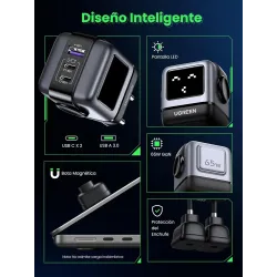 UGREEN Uno - Bloque de carga USB C de 65 W, Nexode, cargador GaN de 3 puertos