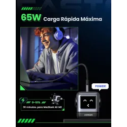 UGREEN Uno - Bloque de carga USB C de 65 W, Nexode, cargador GaN de 3 puertos