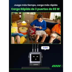 UGREEN Uno - Bloque de carga USB C de 65 W, Nexode, cargador GaN de 3 puertos