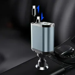 Cargador rápido para carro de teléfono 4 en 1 de 66 W, 2 cables retráctiles y 2 puertos USB, cargador de automóvil