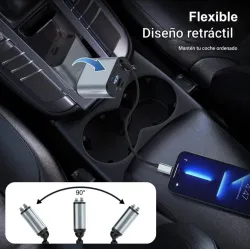 Cargador rápido para carro de teléfono 4 en 1 de 66 W, 2 cables retráctiles y 2 puertos USB, cargador de automóvil