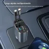 Cargador rápido para carro de teléfono 4 en 1 de 66 W, 2 cables retráctiles y 2 puertos USB, cargador de automóvil